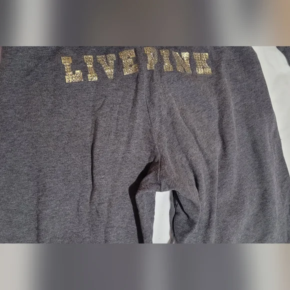PINK Victoria's Secret Gray Sweatpants with Gold Lettering - Picture 4 of 8